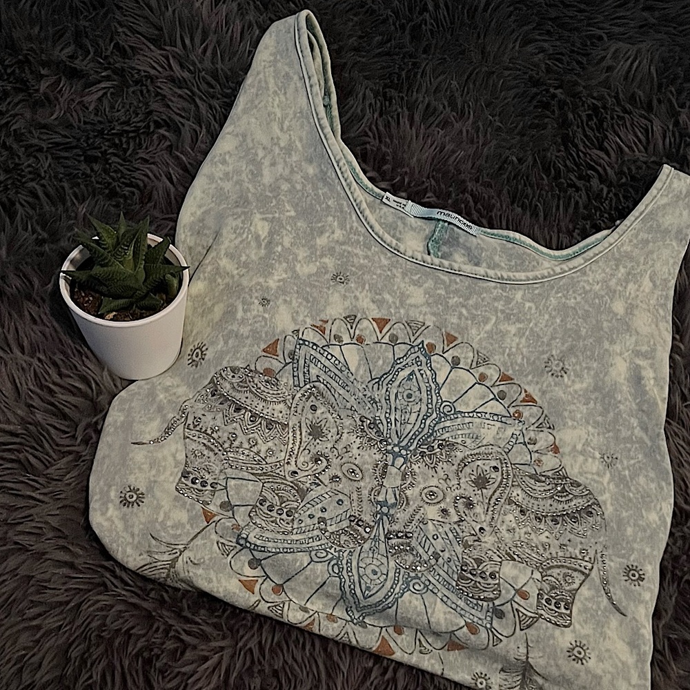 Green and White Elephant Tank Top